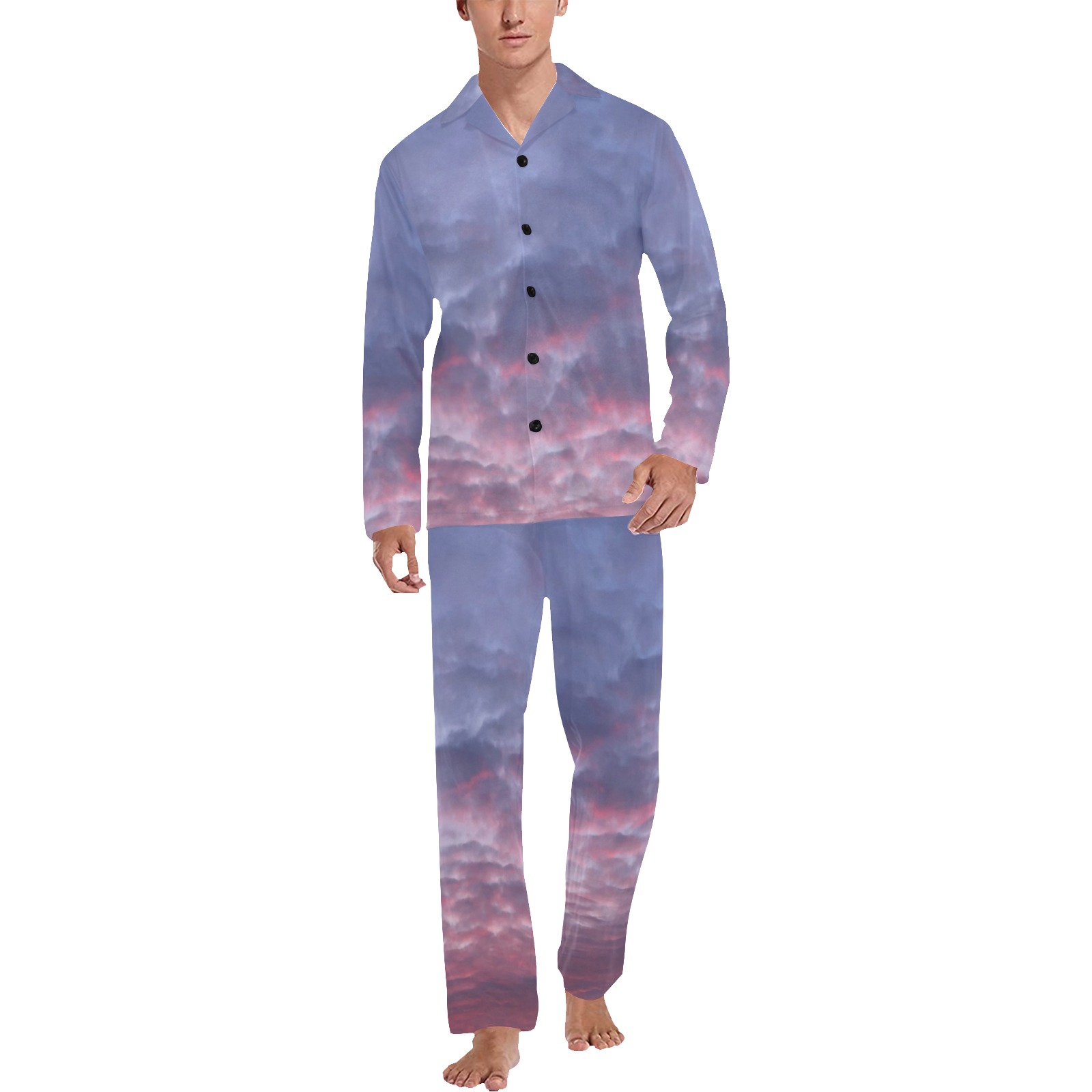 Morning Purple Sunrise Men's V-Neck Long Pajama Set