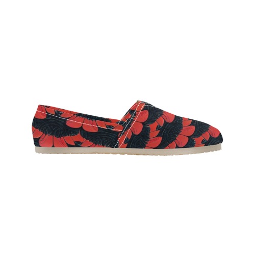 black and red petals Women's Classic Canvas Slip-On (Model 1206)