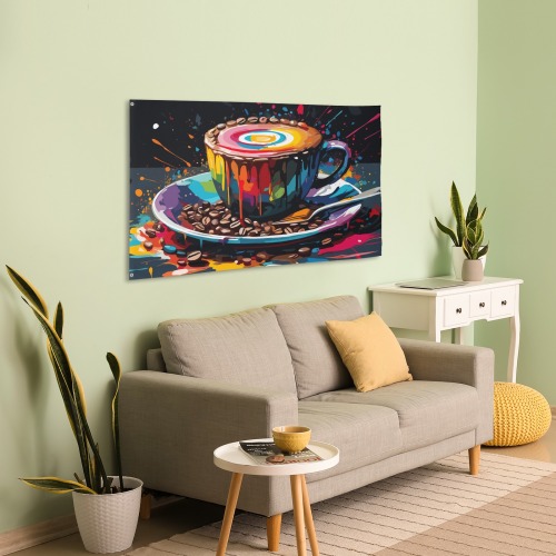 A colorful cup of coffee and beans abstract art House Flag 56"x34.5"