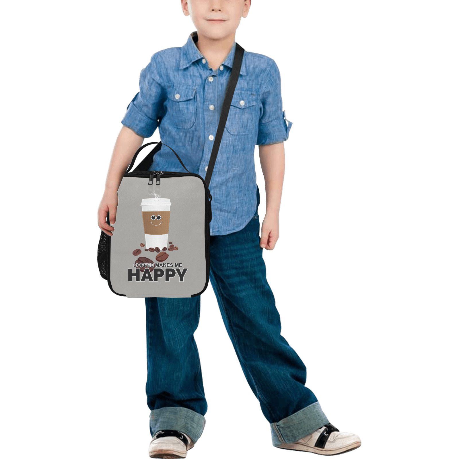 Coffee Makes Me Happy All Over Print Crossbody Lunch Bag for Kids (Model 1722)