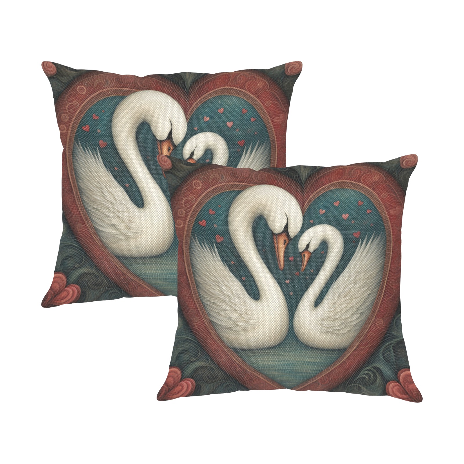 Swan Love Linen Zippered Pillowcase 18"x18"(Two Sides&Pack of 2)