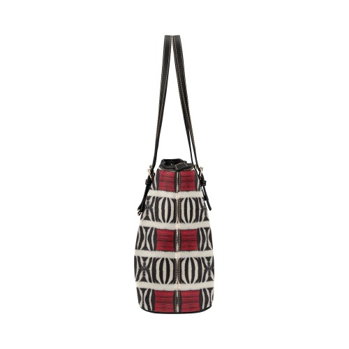 repeating pattern black and white zebra print with red Leather Tote Bag/Large (Model 1651)