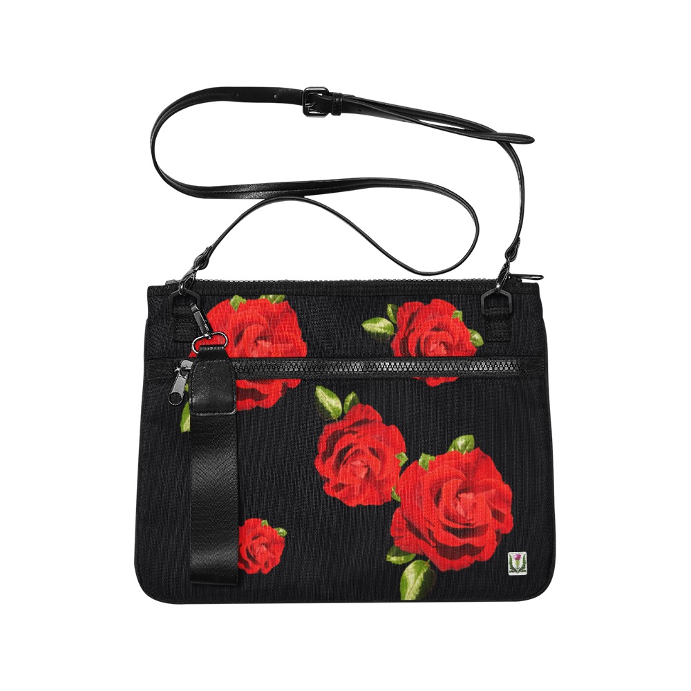 Fairlings Delight's Black Luxury Rose Collection- Slim Clutch Bag 53086 Slim Clutch Bag (Model 1668)