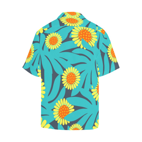 Yellow and Teal Paradise Jungle Flowers and Leaves Hawaiian Shirt (Model T58)