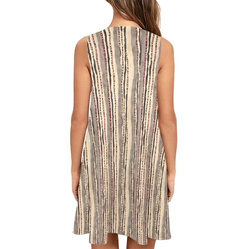 brown stripe 1 Sleeveless A-Line Pocket Dress (Model D57)