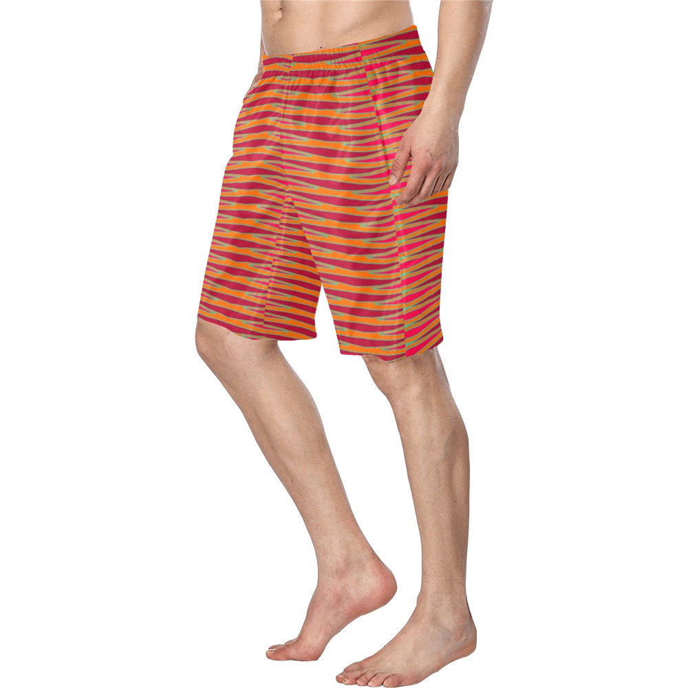 Tribal burgundy orange fucsia cyan Men's Swim Trunk (Model L21)