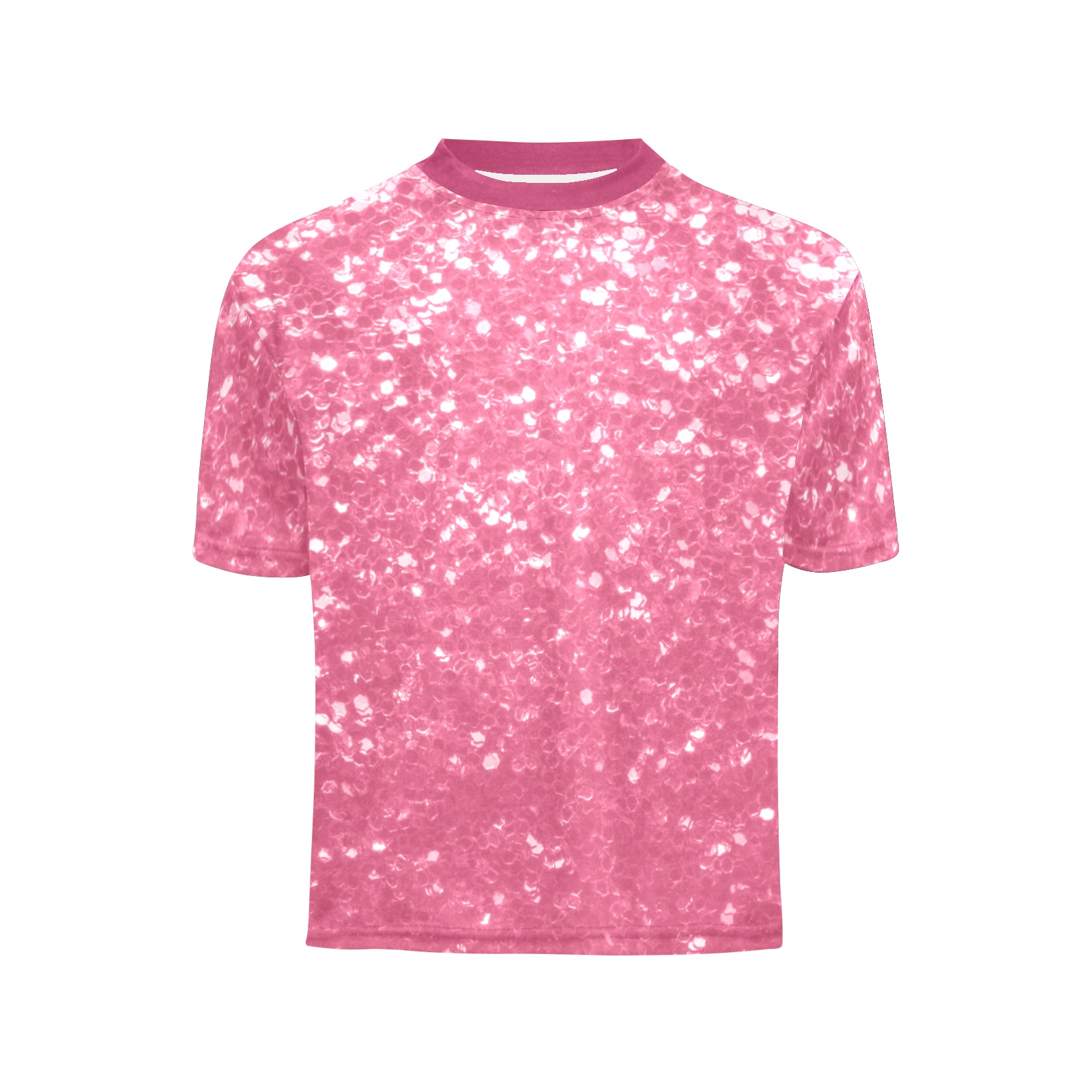 Magenta light pink red faux sparkles glitter Big Girls' All Over Print Crew Neck T-Shirt (Model T40-2)