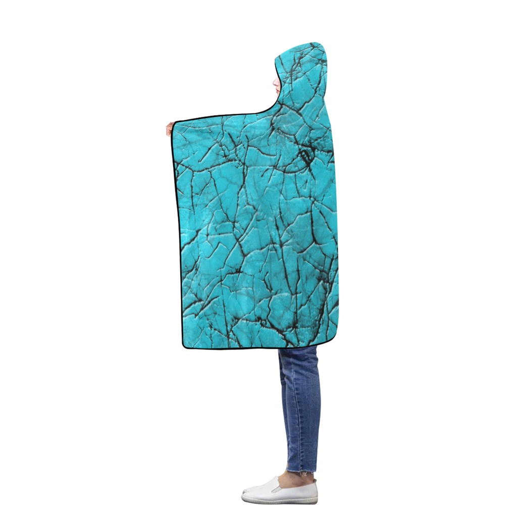 Cyan Cracks Flannel Hooded Blanket 40''x50''