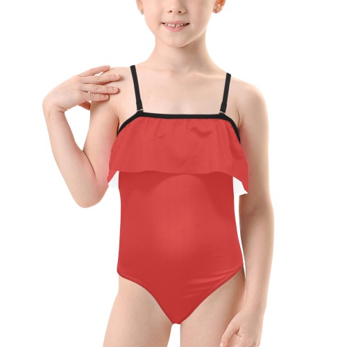 flowers-13- Kids' Spaghetti Strap Ruffle Swimsuit (Model S26)