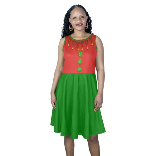 Red Green Elf Costume Sleeveless Expansion Dress (Model D60)