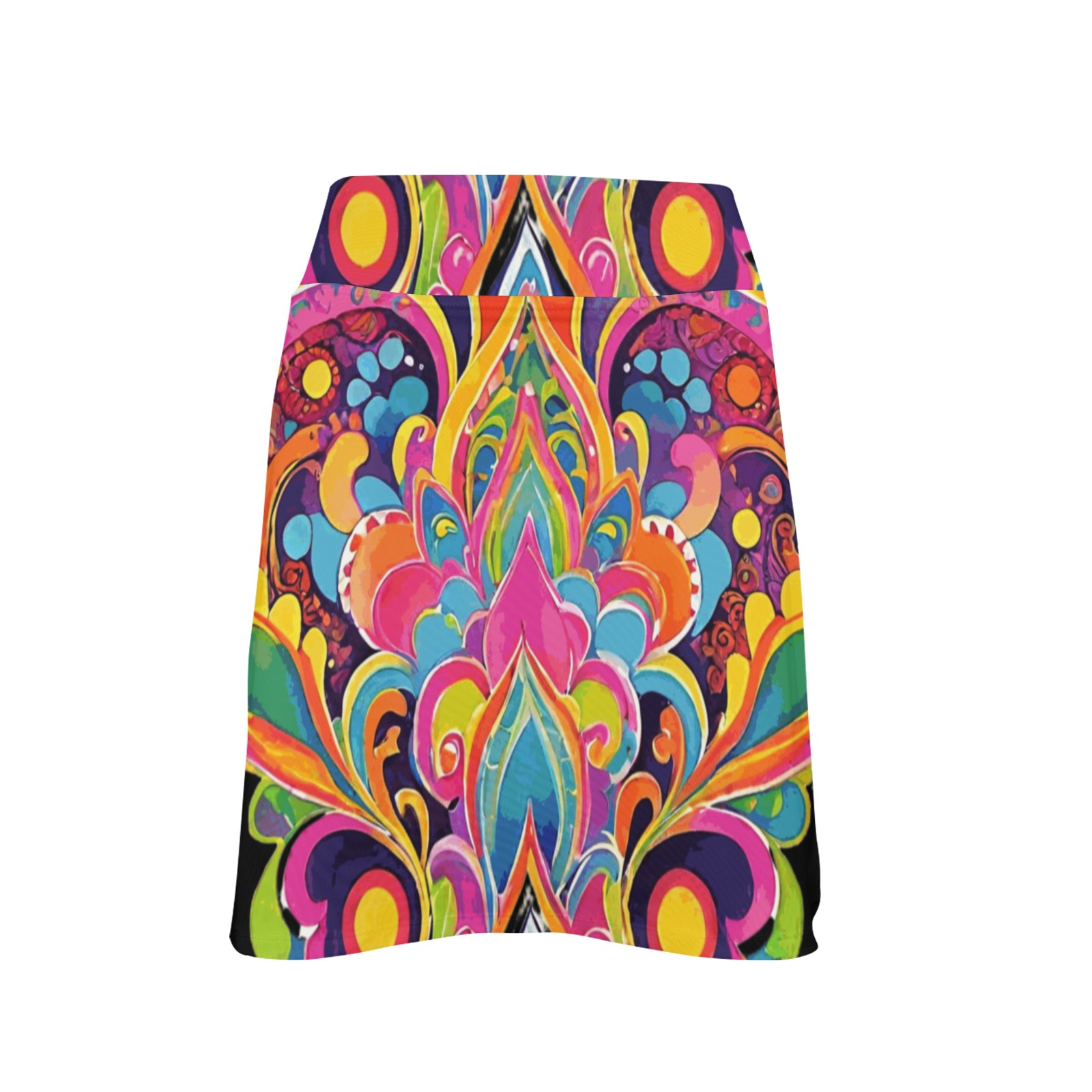 Abstract Retro Hippie Paisley Floral Women's Golf Skirt with Pockets (Model D64)