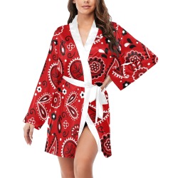 red bandana Women's Long Sleeve Belted Night Robe