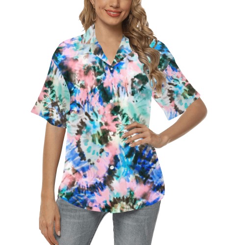 Sea Tie Dye 34W All Over Print Hawaiian Shirt for Women (Model T58)