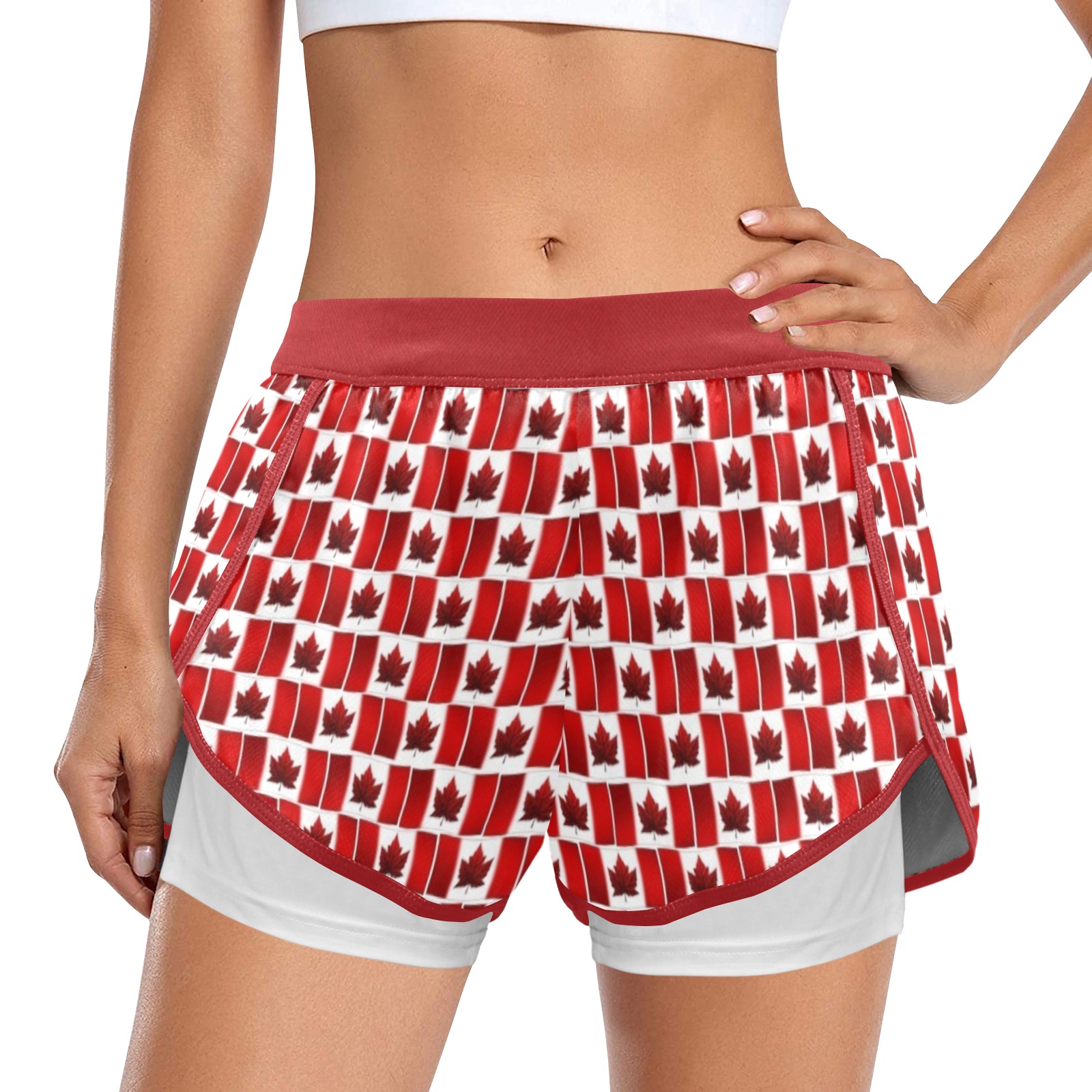 Canada Flag Shorts Sporty Women's Sports Shorts with Compression Liner (Model L63)
