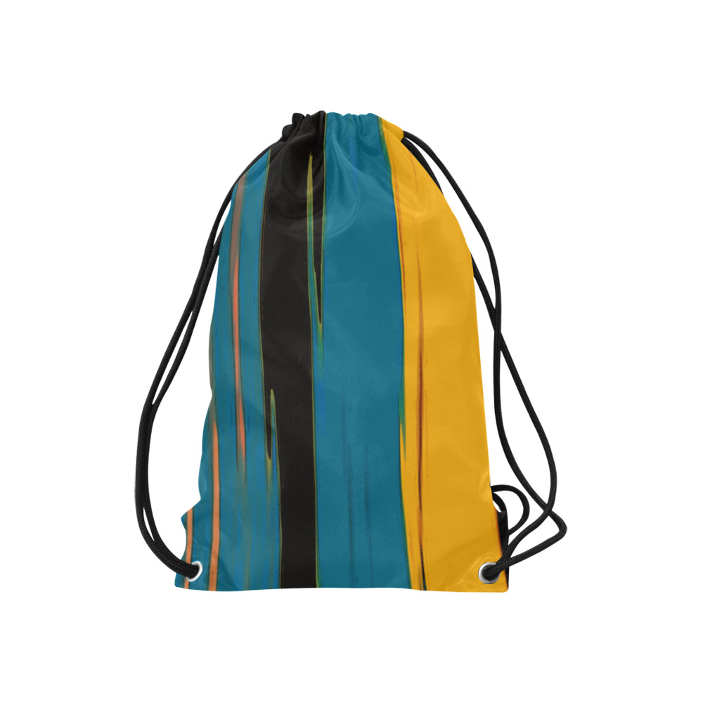 Black Turquoise And Orange Go! Abstract Art Small Drawstring Bag Model 1604 (Twin Sides) 11"(W) * 17.7"(H)