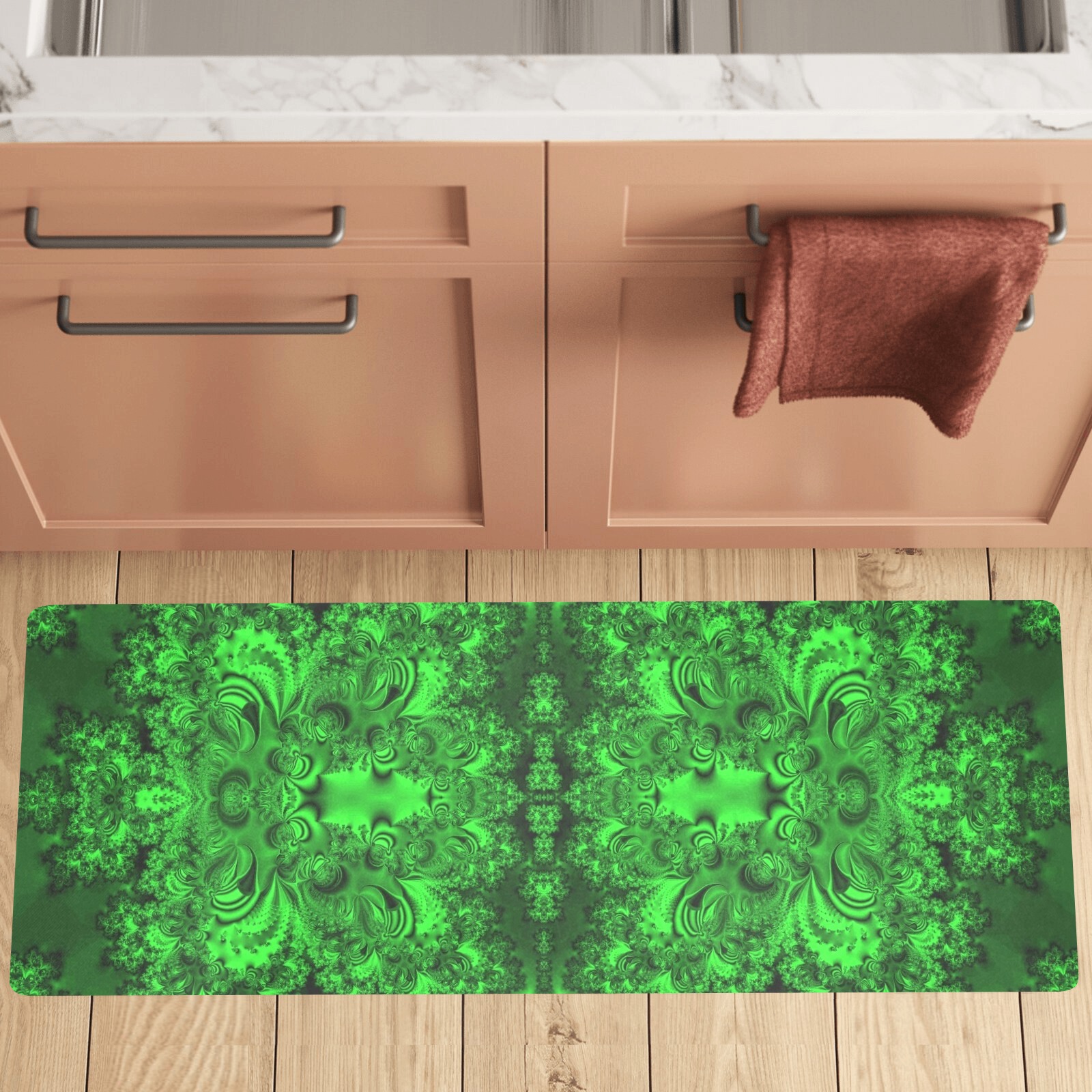 Frost on the Evergreens Fractal Kitchen Mat 48"x17"