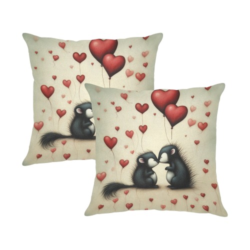 Skunk Love 1 Linen Zippered Pillowcase 18"x18"(Two Sides&Pack of 2)