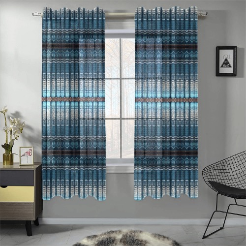 fabric pillar's, dark blue, repeating pattern Gauze Curtain 28"x63" (Two-Piece)
