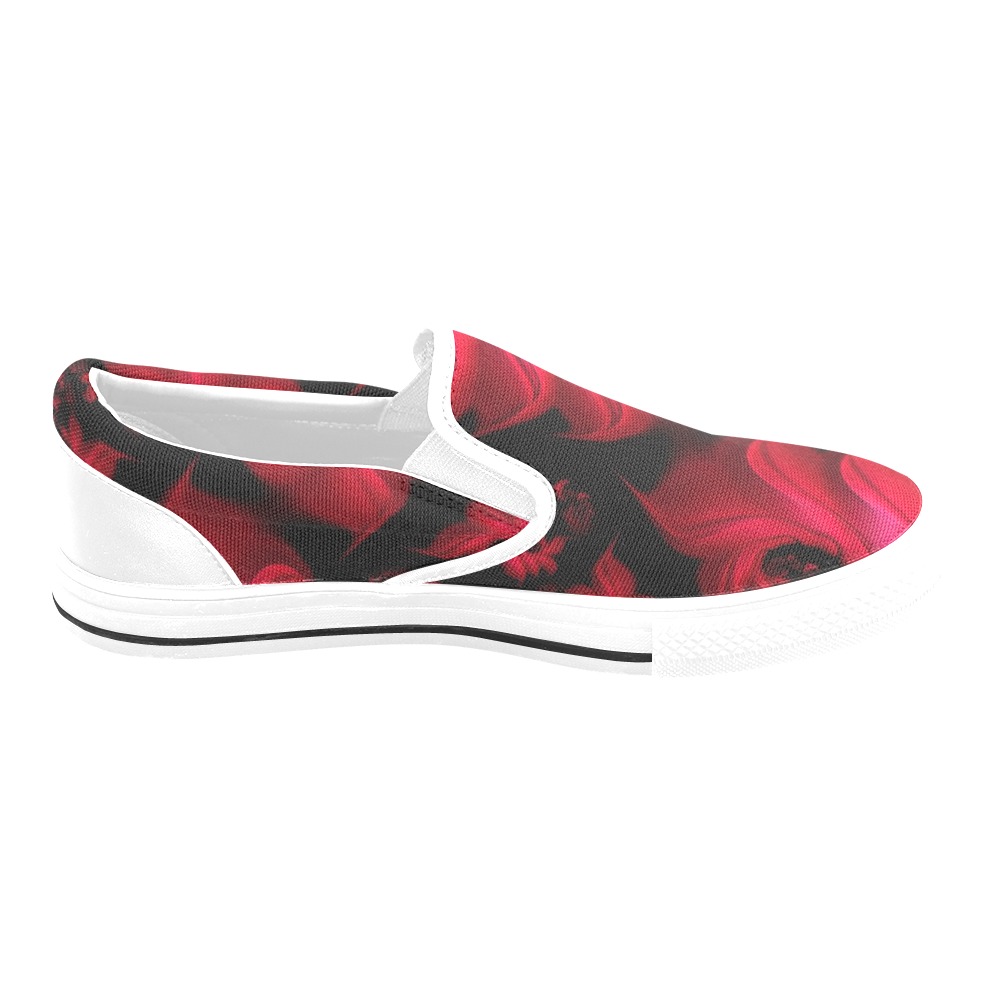 Black and Red Fiery Whirlpools Fractal Abstract Women's Slip-on Canvas Shoes (Model 019)
