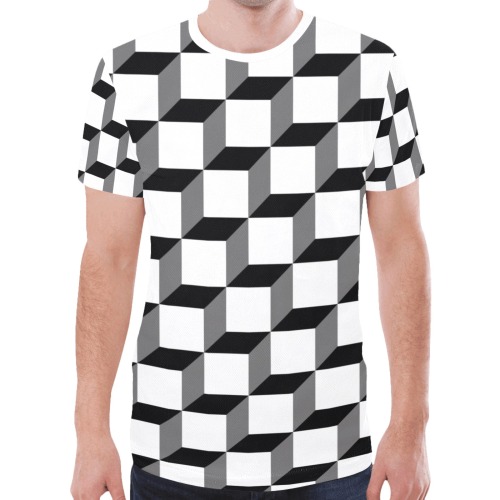 black and white New All Over Print T-shirt for Men (Model T45)