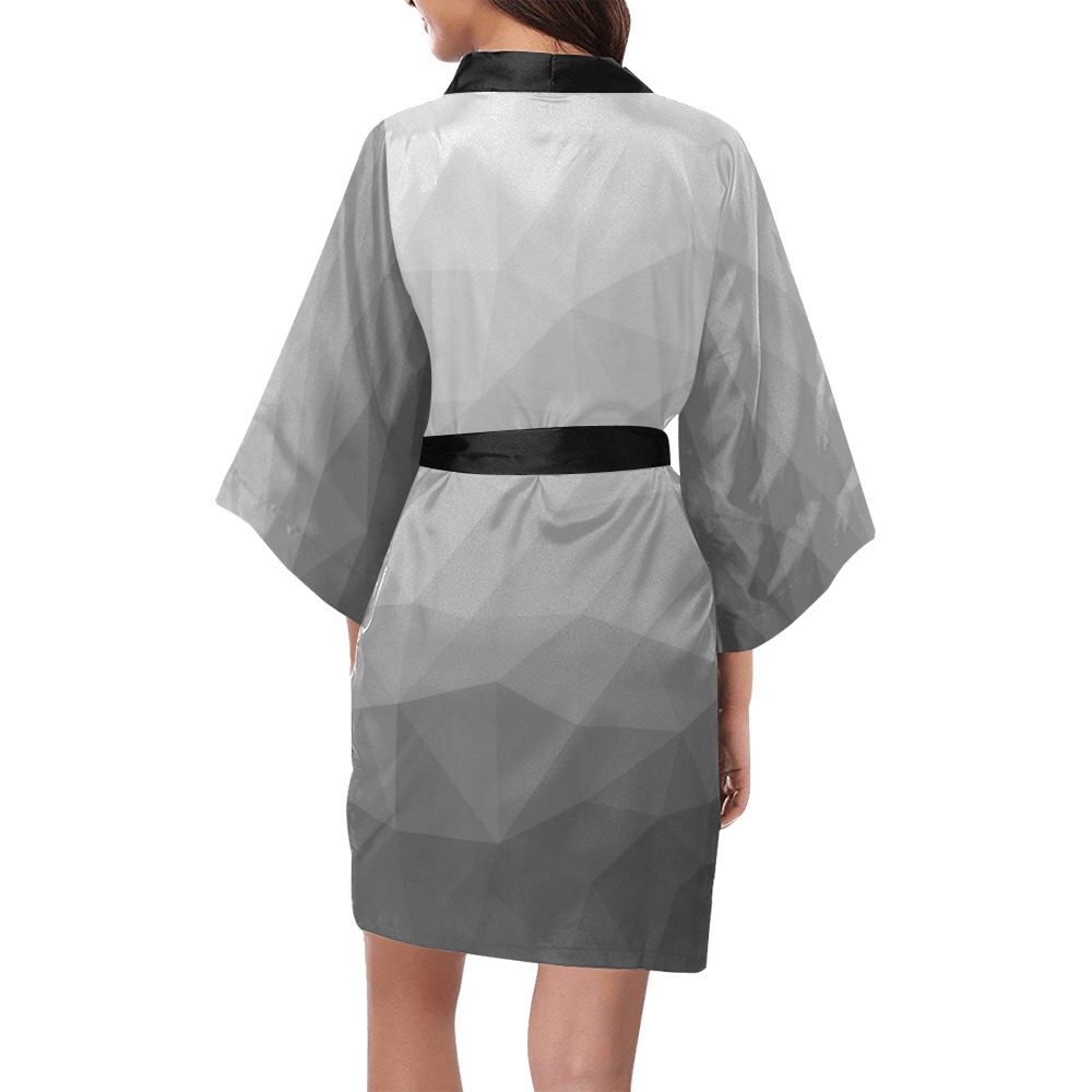 Grey Gradient Geometric Mesh Pattern Kimono Robe