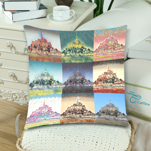 Mont Saint Michel, Normandy, France Collage Custom Zippered Pillow Cases 18"x 18" (Twin Sides) (Set of 2)