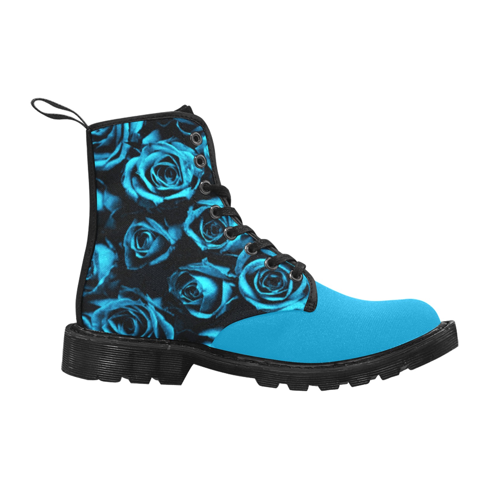 BLUE ROSE BED - COLORED TOE Martin Boots for Women (Black) (Model 1203H)
