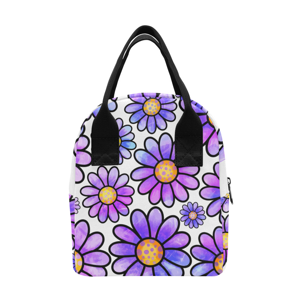 Lilac Watercolor Doodle Daisy Flower Pattern Zipper Lunch Bag (Model 1689)