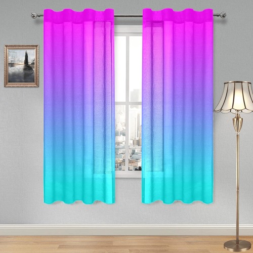 gradiant-pattern blue and pink Gauze Curtain 28"x63" (Two-Piece)