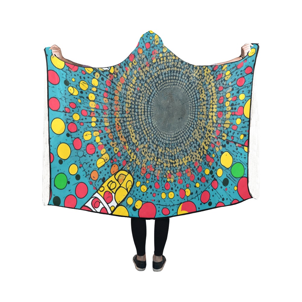 Fantasy abstract art of dots and rings. Hooded Blanket 50''x40''