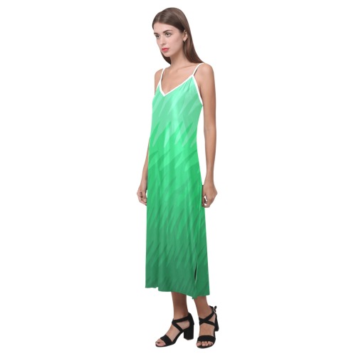 green wavespike V-Neck Open Fork Long Dress(Model D18)
