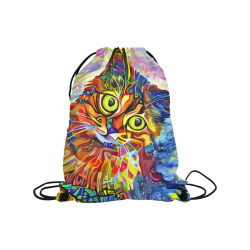 Abstract Cat Face Artistic Pet Portrait Painting Medium Drawstring Bag Model 1604 (Twin Sides) 13.8"(W) * 18.1"(H)