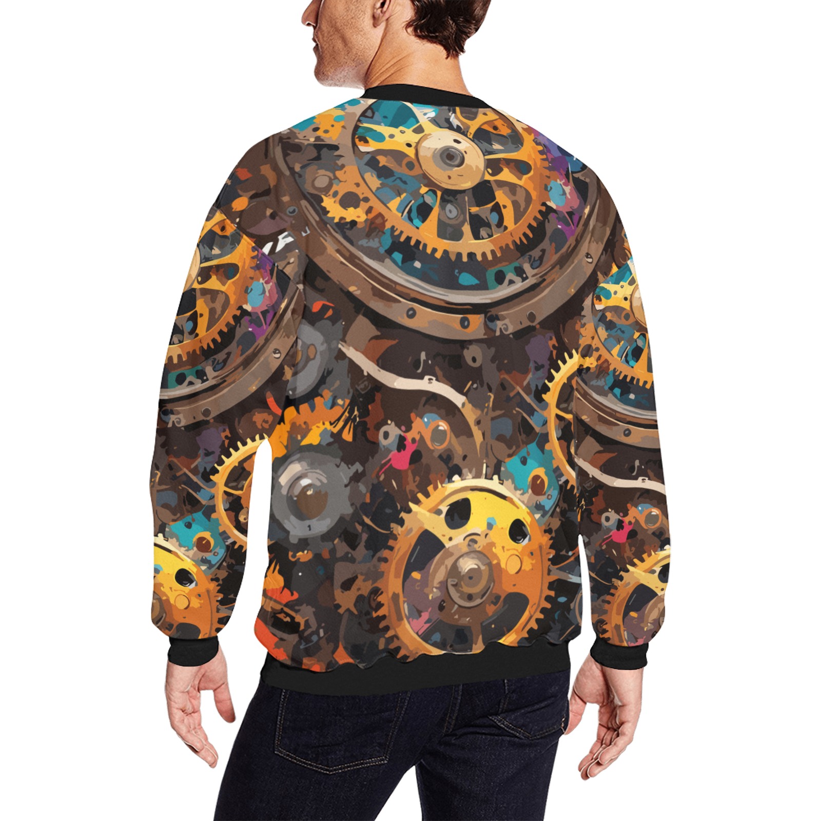 Fantasy Mechanical Gear Chic Colorful Abstract Art Men's Oversized Fleece Crew Sweatshirt (Model H18)