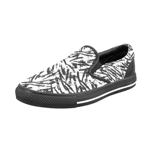 Brush Stroke Black and White Women's Slip-on Canvas Shoes (Model 019)