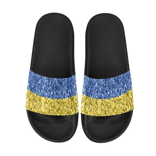 Blue yellow Ukraine flag glitter faux sparkles Men's Slide Sandals (Model 057)