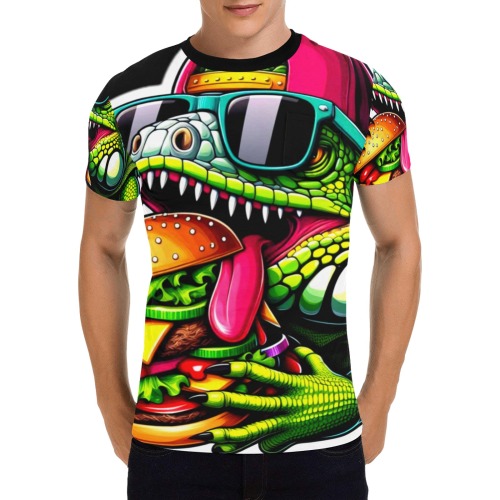IGUANA EATING CHEESEBURGER 3 Men's All Over Print T-Shirt with Chest Pocket (Model T56)