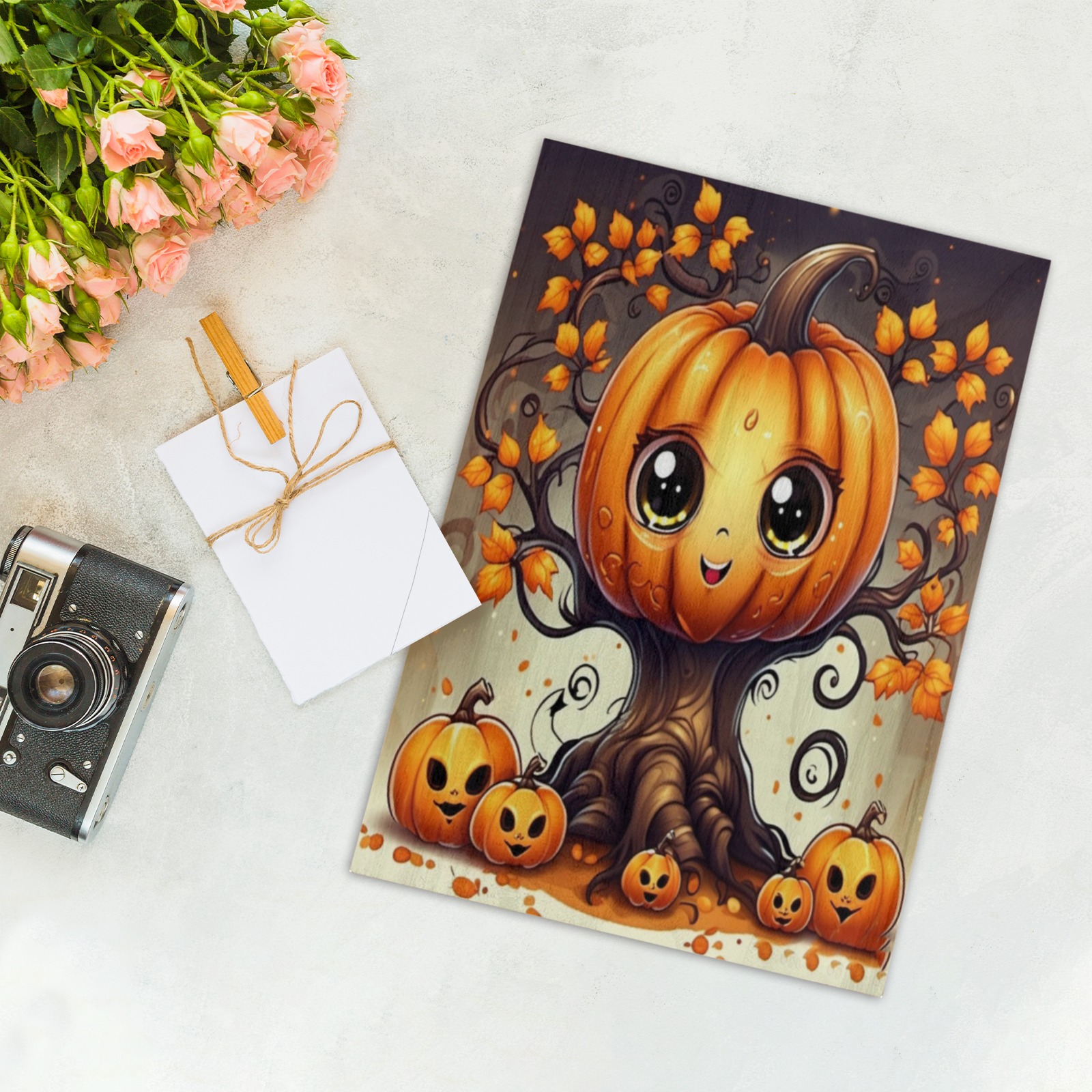 Halloween Pumpkin Tree Wood Print 8"x12"