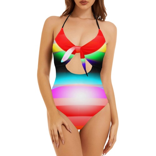Rainbow Moon Backless Hollow Out Bow Tie Swimsuit (Model S17)