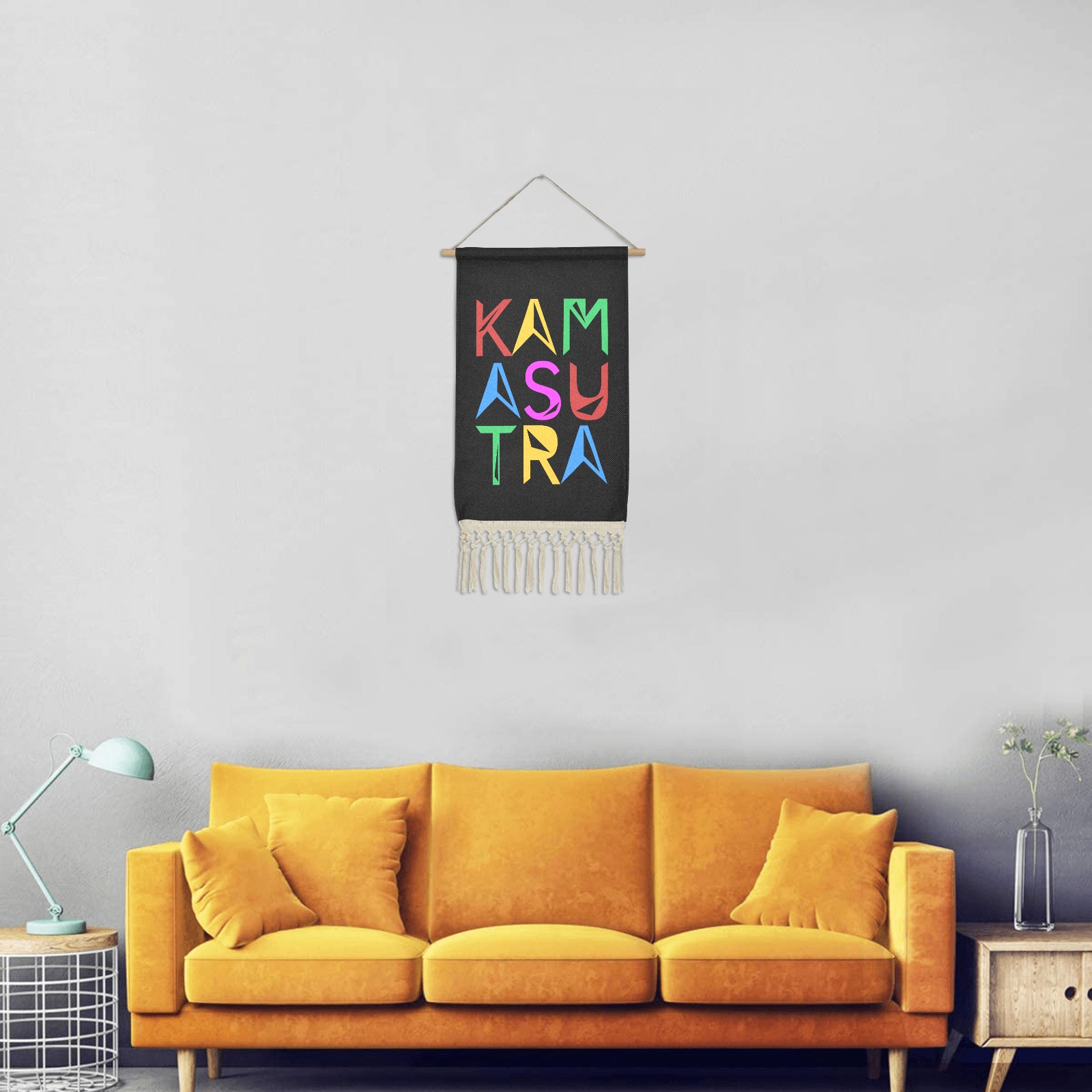Kamasutra elegant colorful text typography art. Linen Hanging Poster