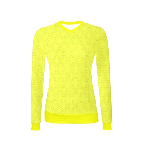 Brite Yellow Diamond Scratching Women's All Over Print V-Neck Sweater (Model H48)