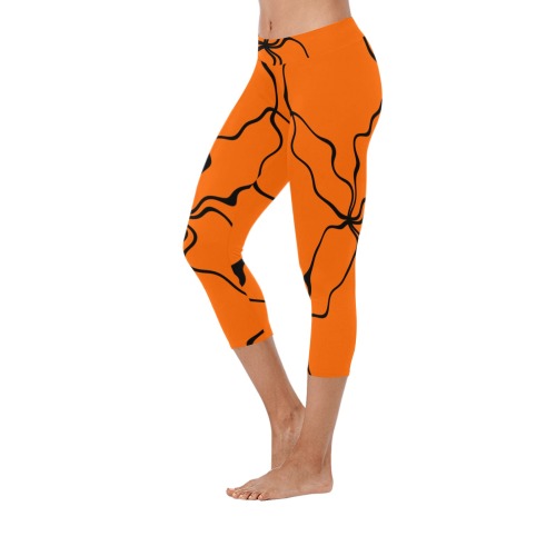 Black InterlockingCircles Noisy Orange Women's Low Rise Capri Leggings (Invisible Stitch) (Model L08)