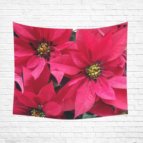 Red Poinsettias Polyester Peach Skin Wall Tapestry 60"x 51"