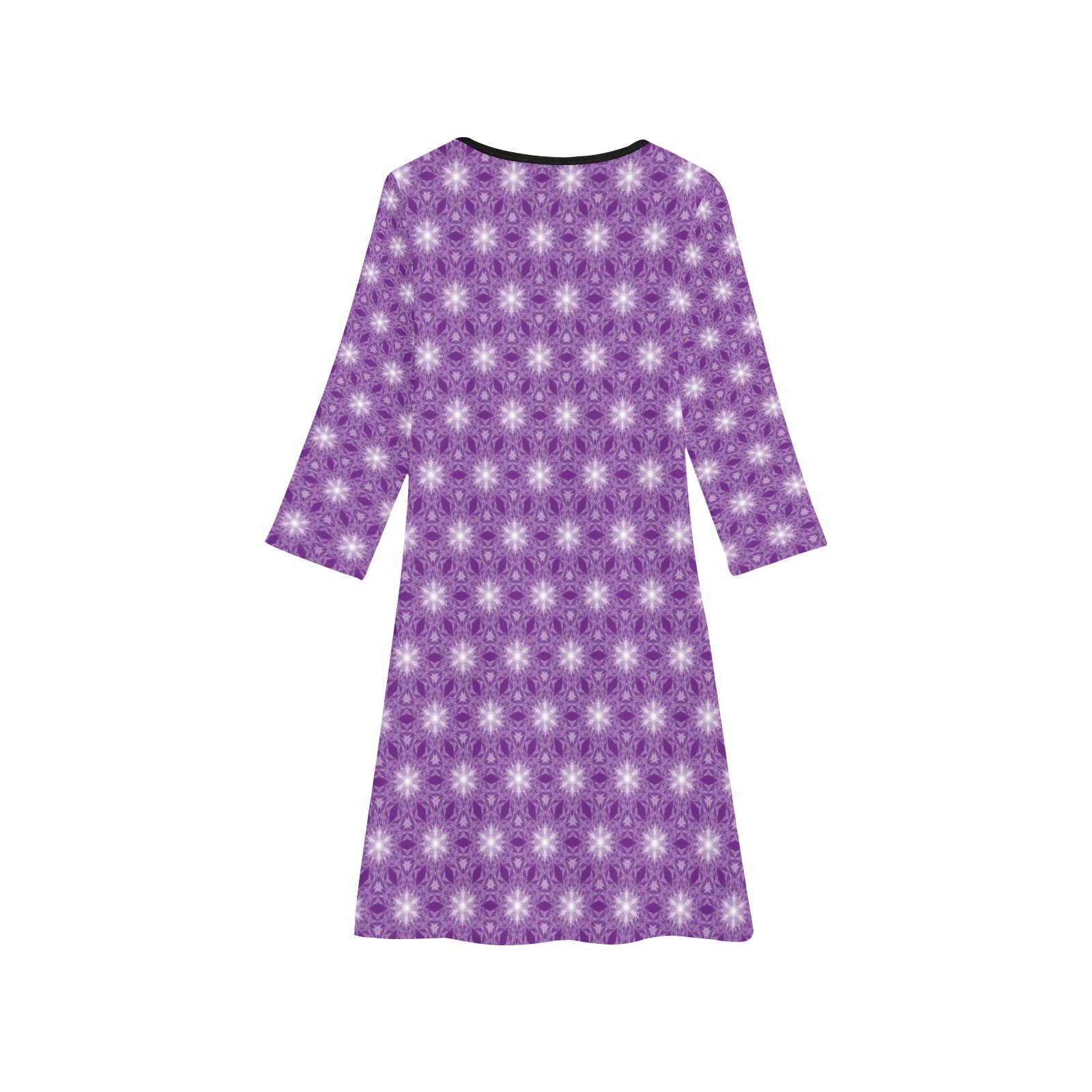 Ô Fractal Snowflake Pattern on Purple Girls' Long Sleeve Dress (Model D59)