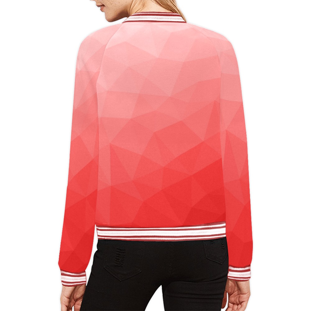 Red gradient geometric mesh pattern All Over Print Bomber Jacket for Women (Model H21)