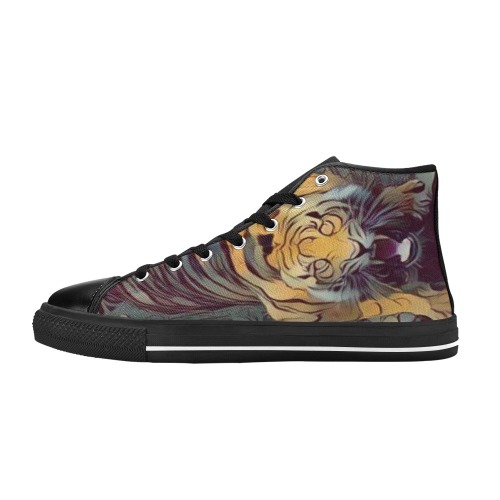 Tiger Color Painted Looking Up Women's Classic High Top Canvas Shoes (Model 017)