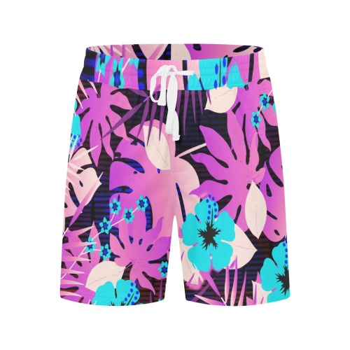 GROOVY FUNK THING FLORAL PURPLE Men's Mid-Length Casual Shorts (Model L50)