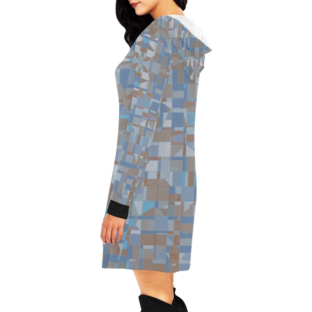 Light Gray and Blue Mosaic All Over Print Hoodie Mini Dress (Model H27)