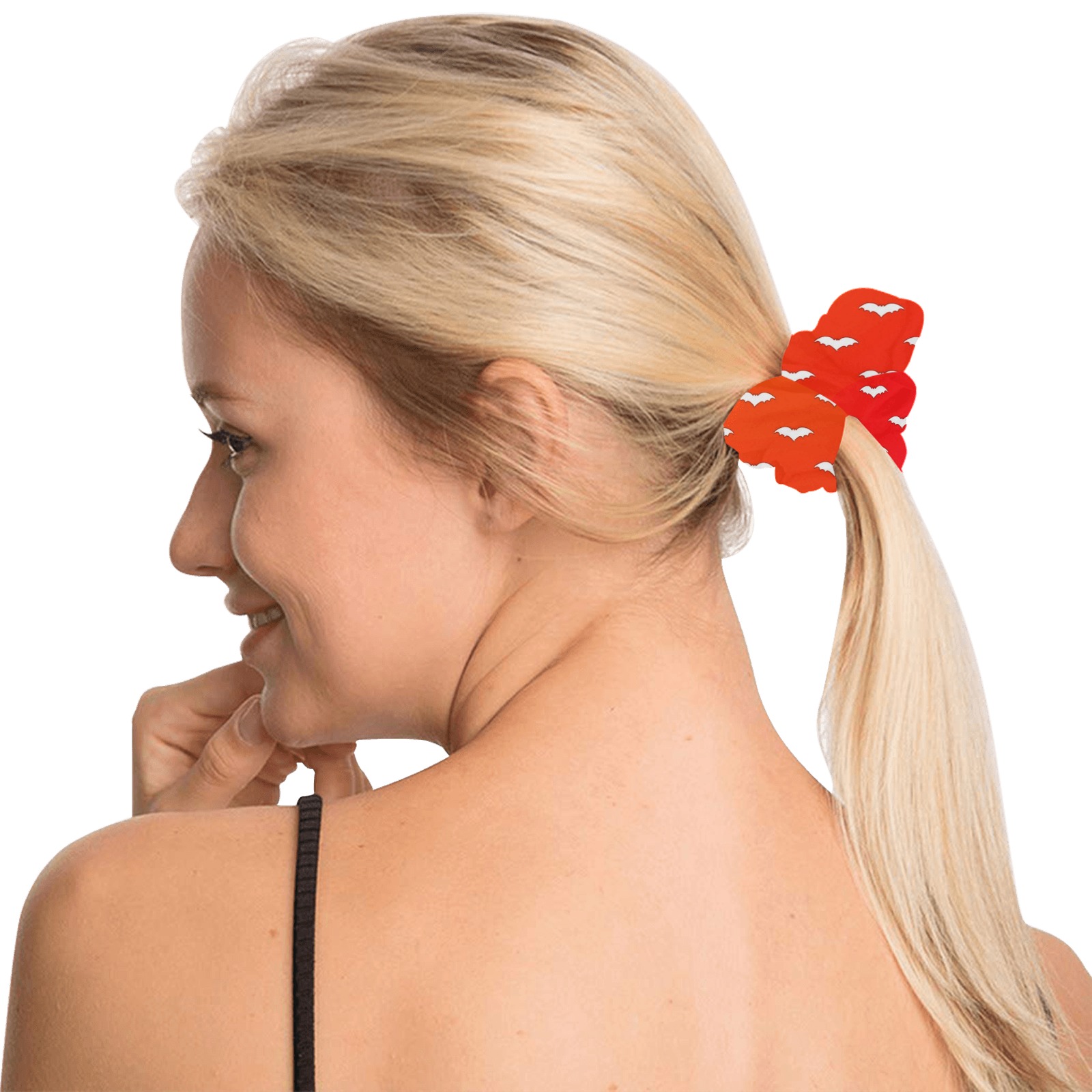 White Tiny Bats Red All Over Print Hair Scrunchie