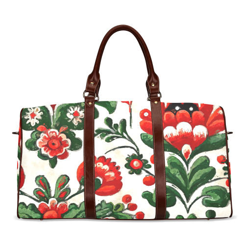 folklore motifs red flowers bag Waterproof Travel Bag/Large (Model 1639)
