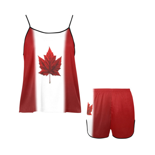 Canada Flag Women's Spaghetti Strap Short Pajama Set
